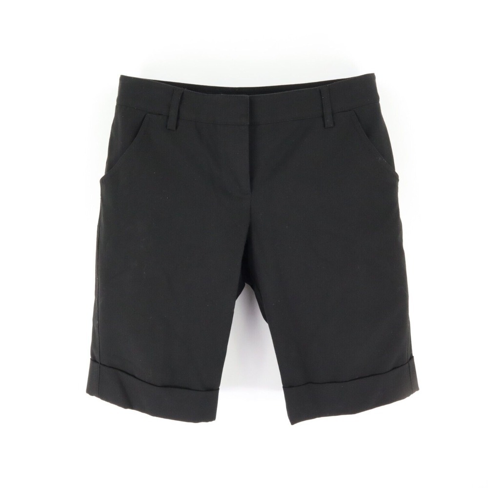 INC International Concepts Bermuda Short Cuffed Women 8P Black Polyester Pockets